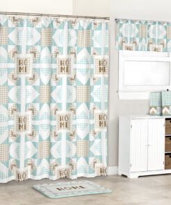 Home Pattern Shower Curtain, Bath Rug, Hand Towels, Valance, or Hooks