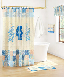 Coral Patch Shower Curtain, Bath Rug, Hand Towels, Valance, or Hooks